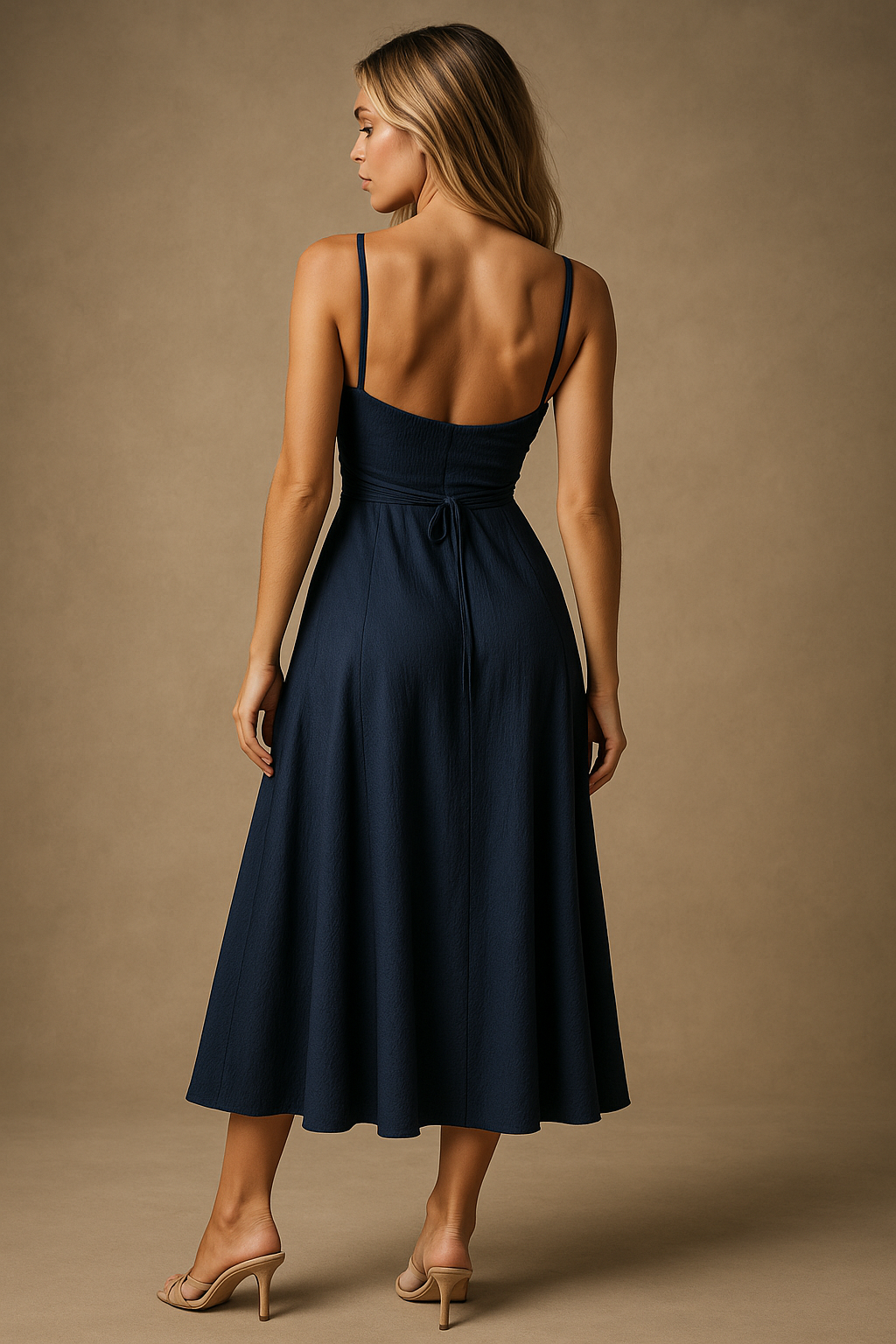 Claire | Robe Midi Taille Haute Marine Tendance Élégant