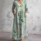 Brigitte - Robe Longue Femme en Lin Fleurie
