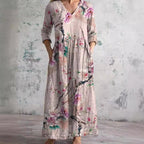 Brigitte - Robe Longue Femme en Lin Fleurie