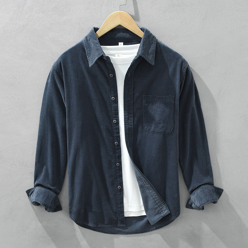 Nicolas – Chemise velours côtelé homme d’hiver style rétro – Bleu foncé