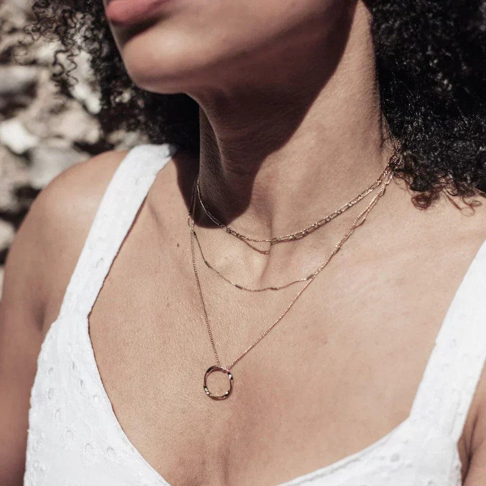 Open Circle Necklace with Three Rows | Gold
