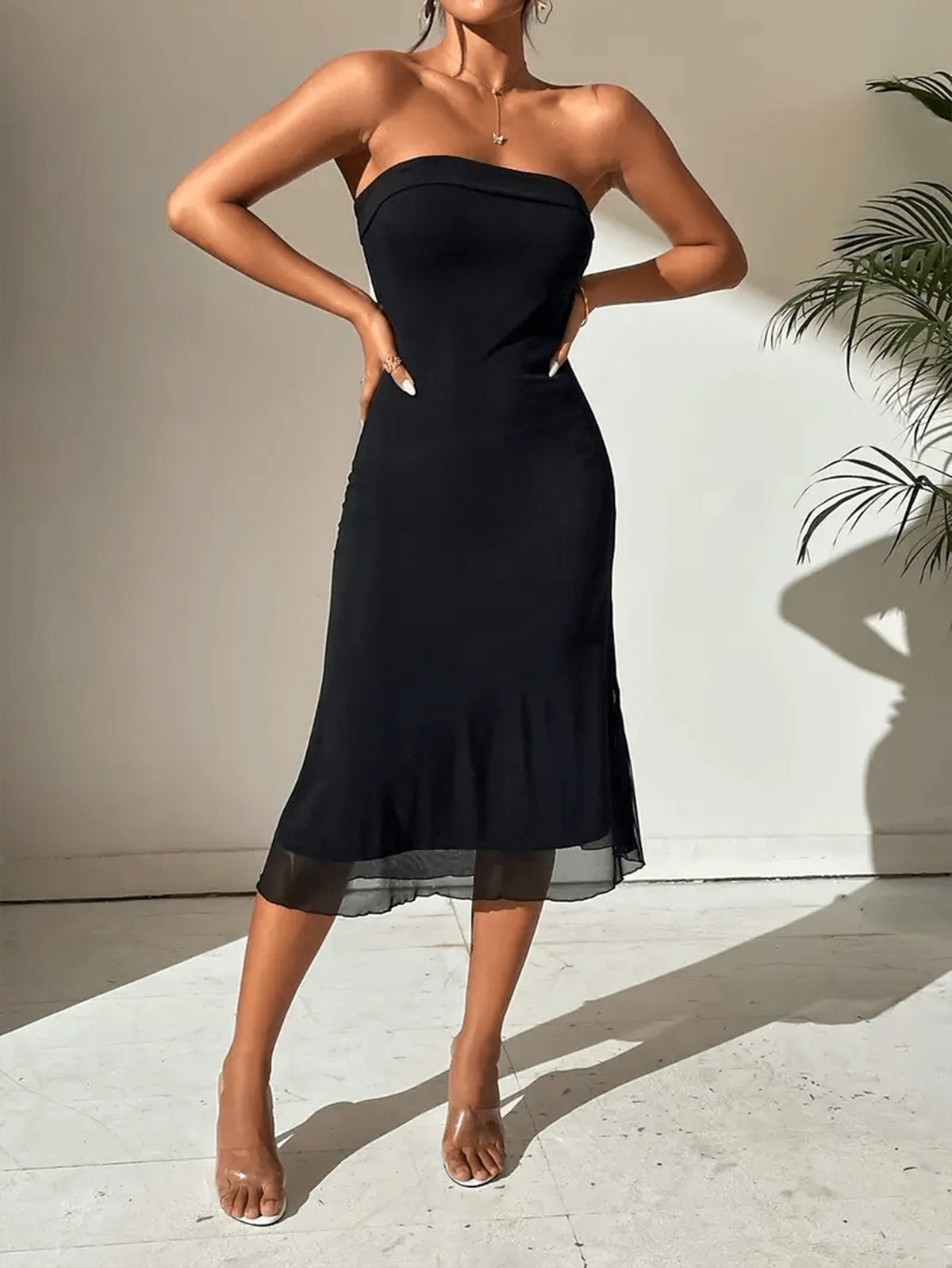 Camille | Robe Midi Bodycon Sans Épaules Tendance Élégant
