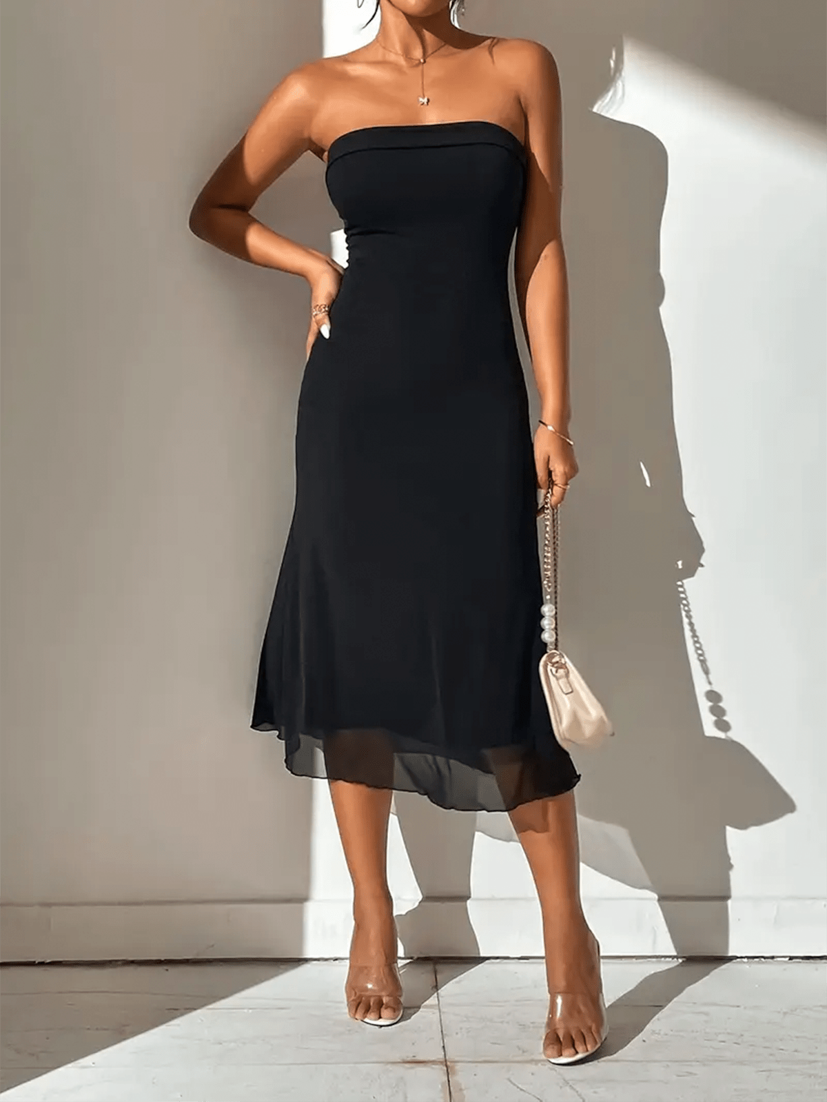 Camille | Robe Midi Bodycon Sans Épaules Tendance Élégant