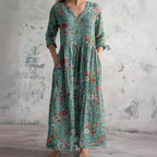Brigitte - Robe Longue Femme en Lin Fleurie