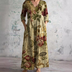 Brigitte - Robe Longue Femme en Lin Fleurie