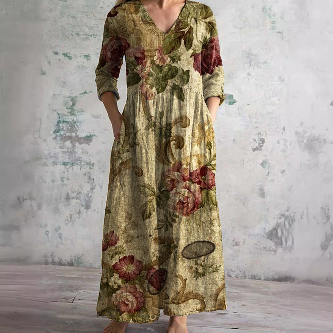 Brigitte - Robe Longue Femme en Lin Fleurie