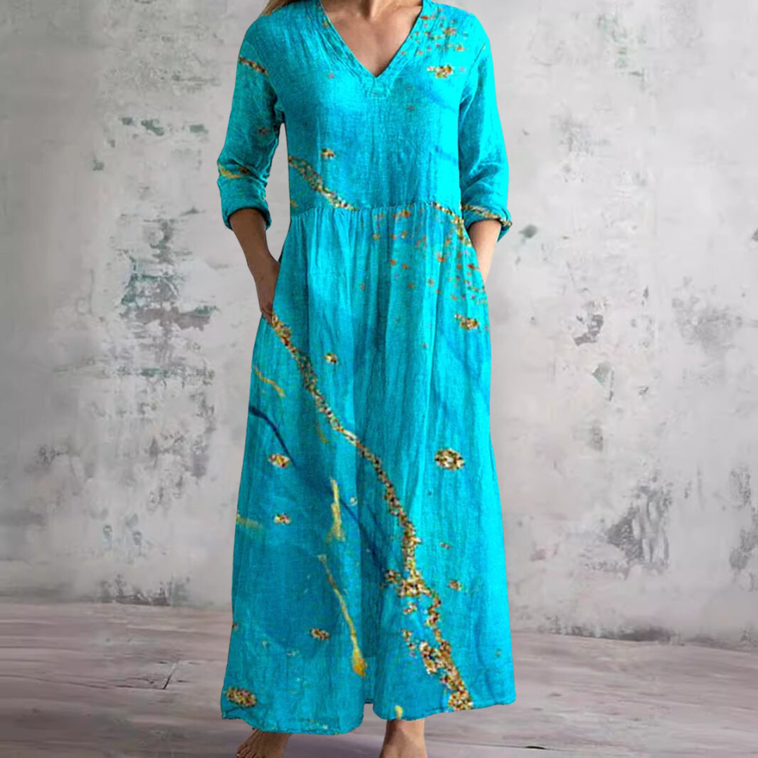 Brigitte - Robe Longue Femme en Lin Fleurie