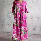 Brigitte - Robe Longue Femme en Lin Fleurie