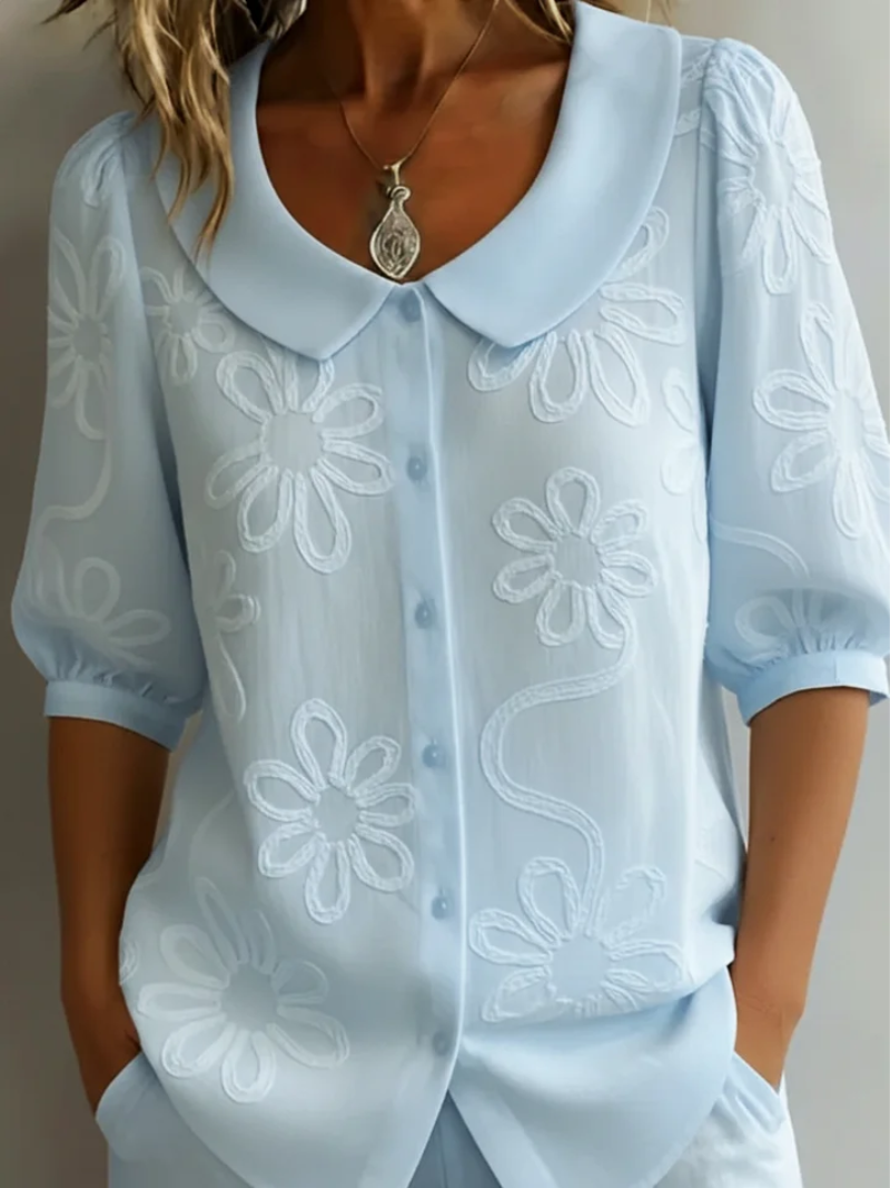BLOUSE FLORALE COL ROND POUR FEMMES
