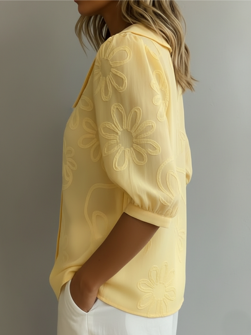 BLOUSE FLORALE COL ROND POUR FEMMES