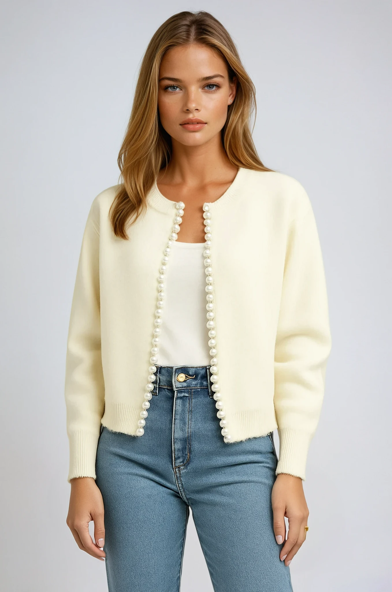 Camille | Cardigan avec Bord Perlé Tendance Élégant