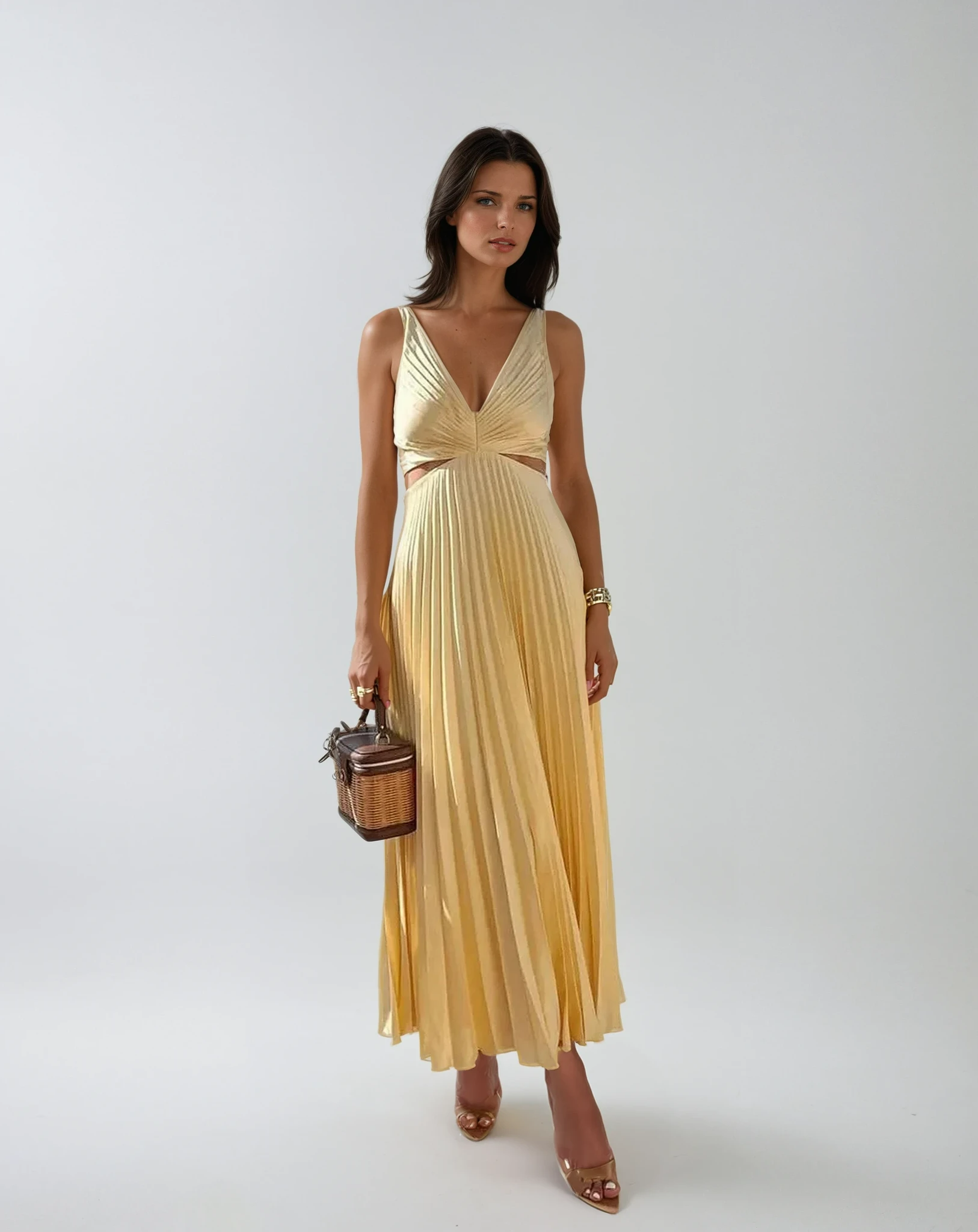 Claire | Robe Maxi Plissée Jaune Tendance Été Élégant