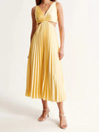 Claire | Robe Maxi Plissée Jaune Tendance Été Élégant
