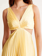 Claire | Robe Maxi Plissée Jaune Tendance Été Élégant