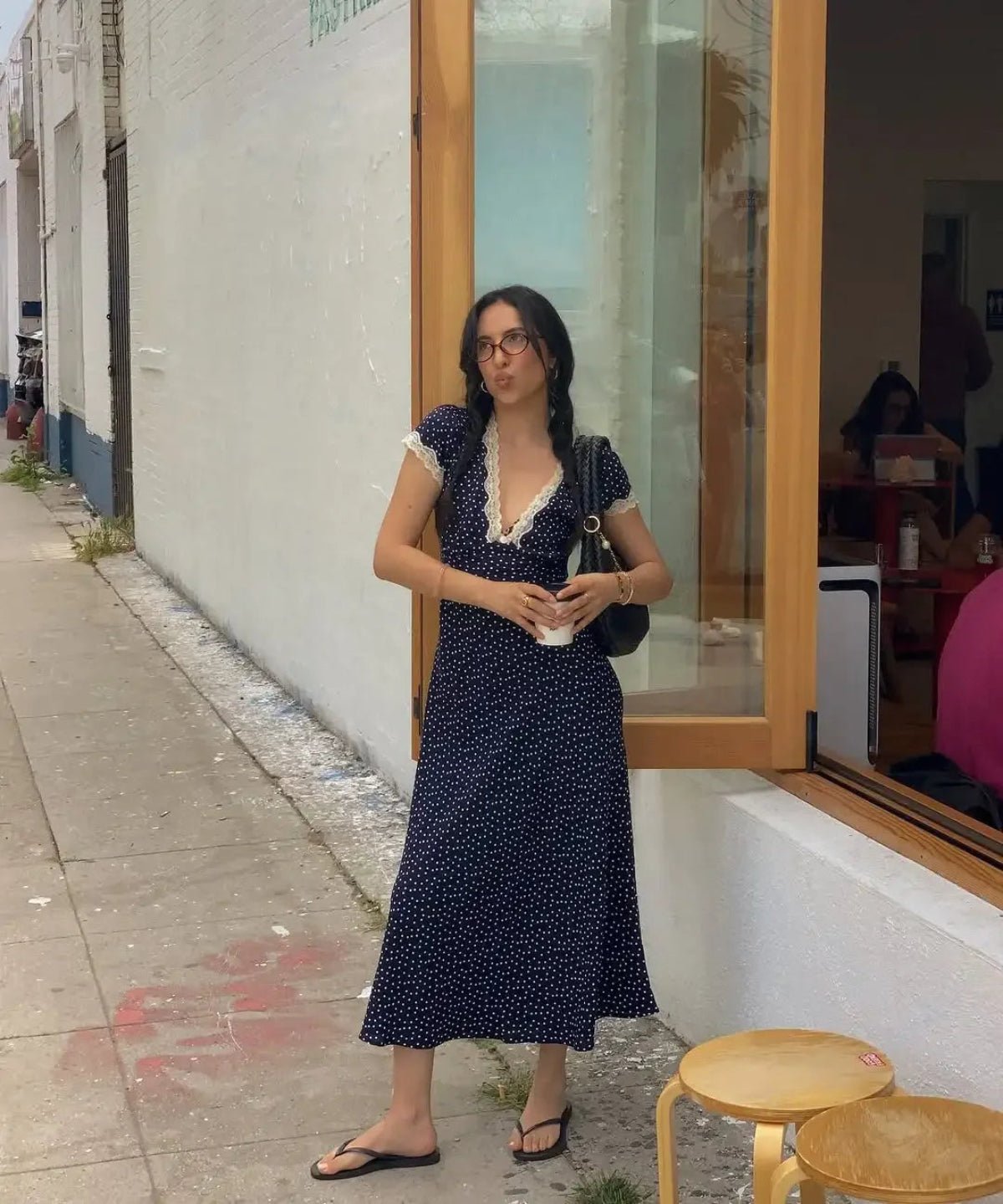 Camille | Robe Midi à Pois Légère Tendance Été Élégant