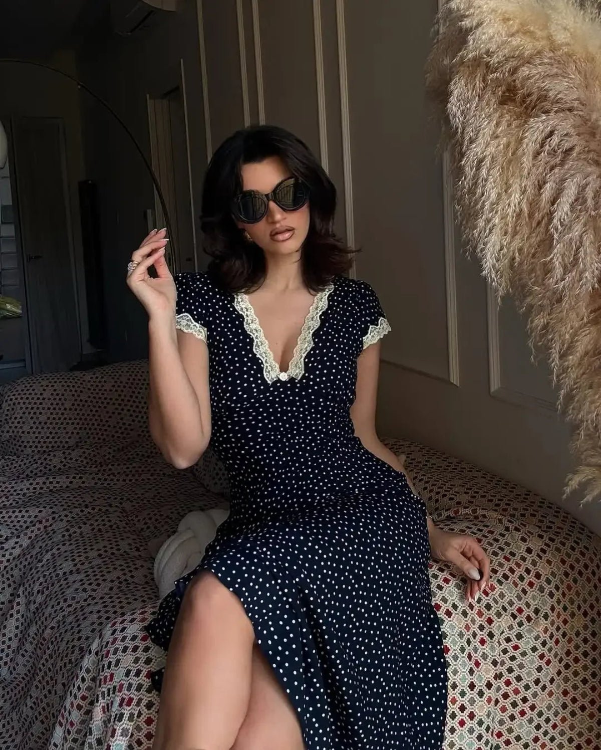 Camille | Robe Midi à Pois Légère Tendance Été Élégant