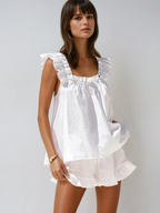 Ensemble de Shorts en Lin Tendance avec Volants