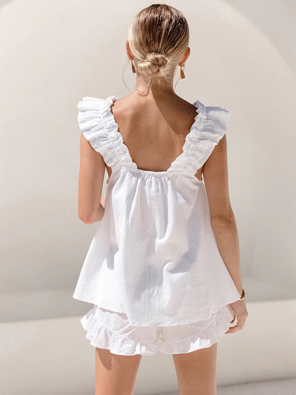 Ensemble de Shorts en Lin Tendance avec Volants