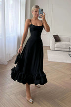 Emma | Robe de Soirée Midi Volants Tendance Élégante