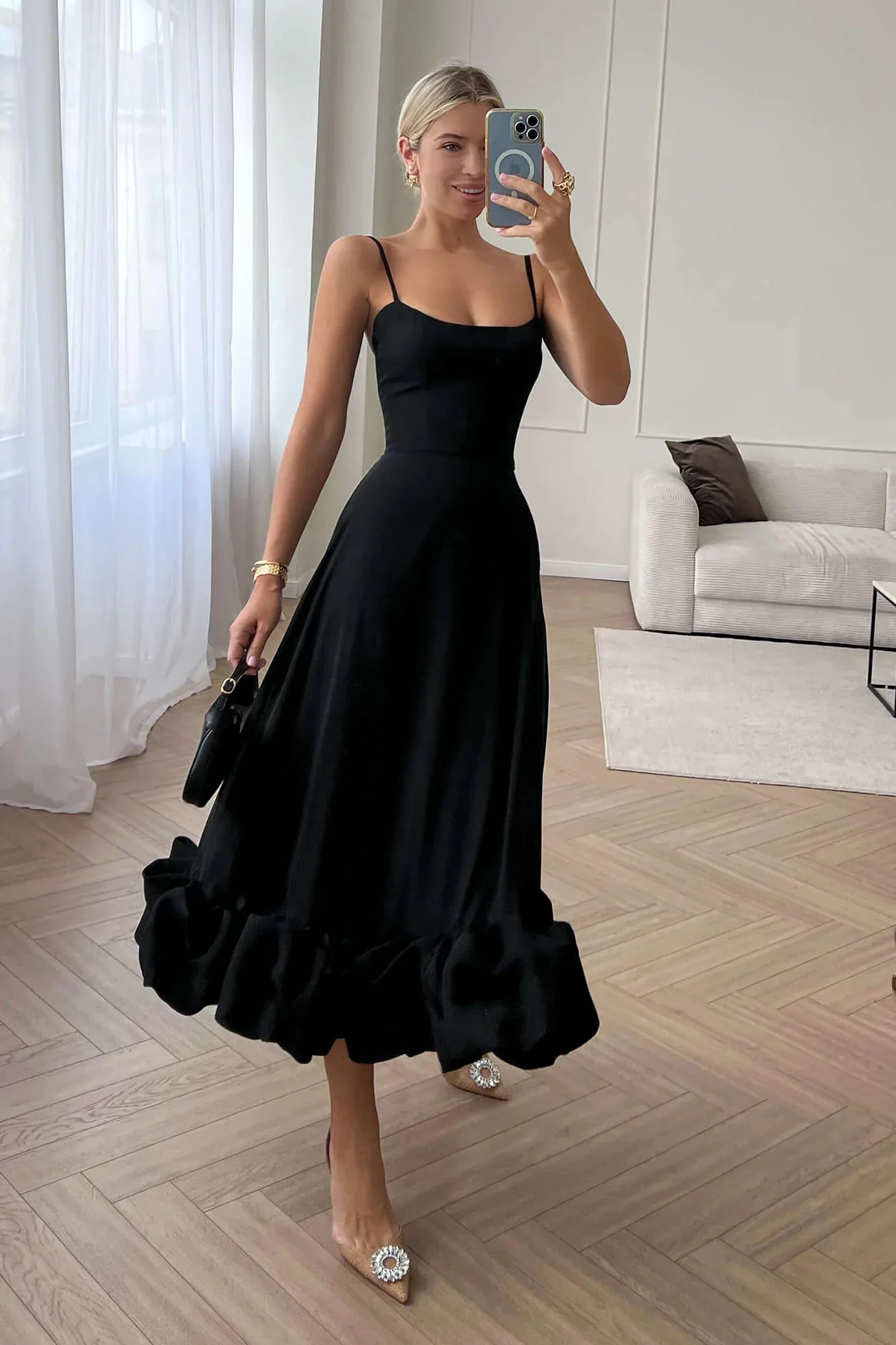 Emma | Robe de Soirée Midi Volants Tendance Élégante