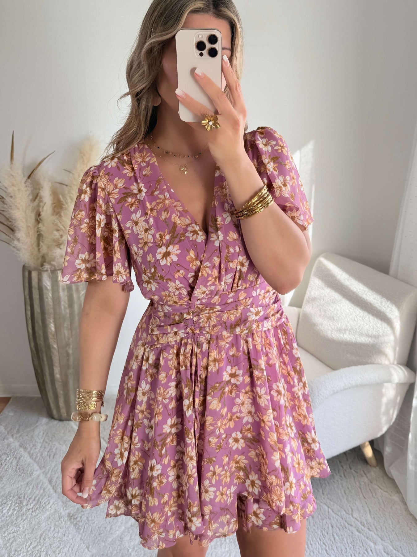 Robe fleurie mauve - Dalhia