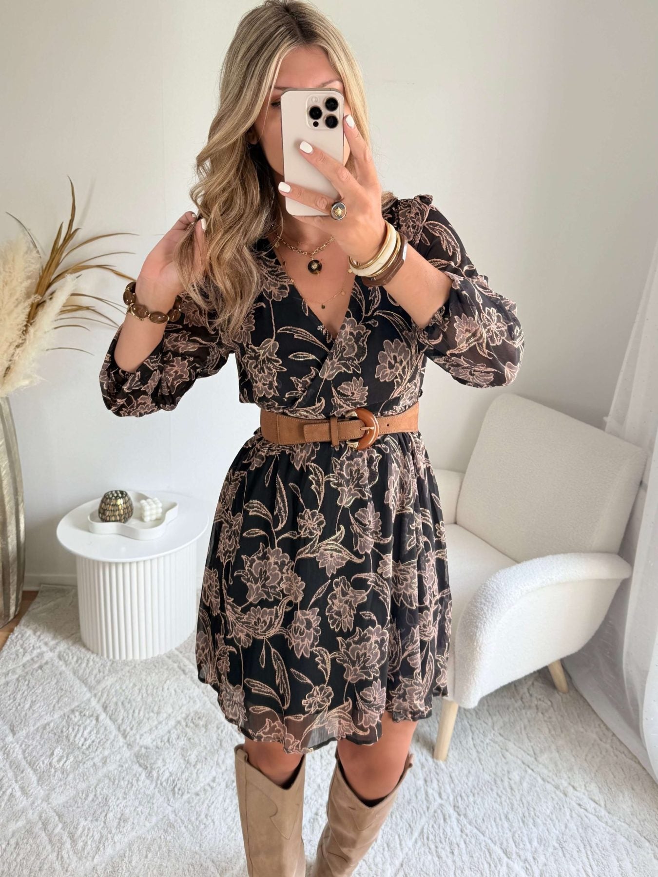 Robe courte marron dorée - Alys