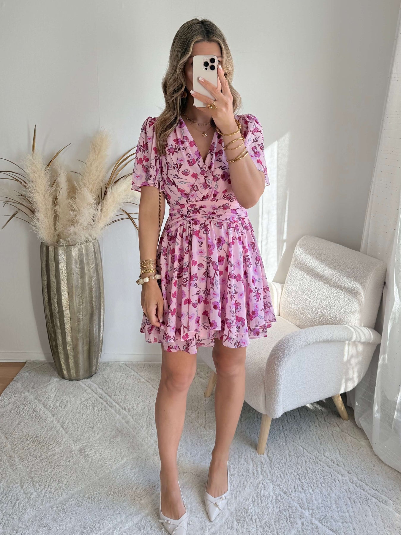 Robe rose fleurie - Apolline