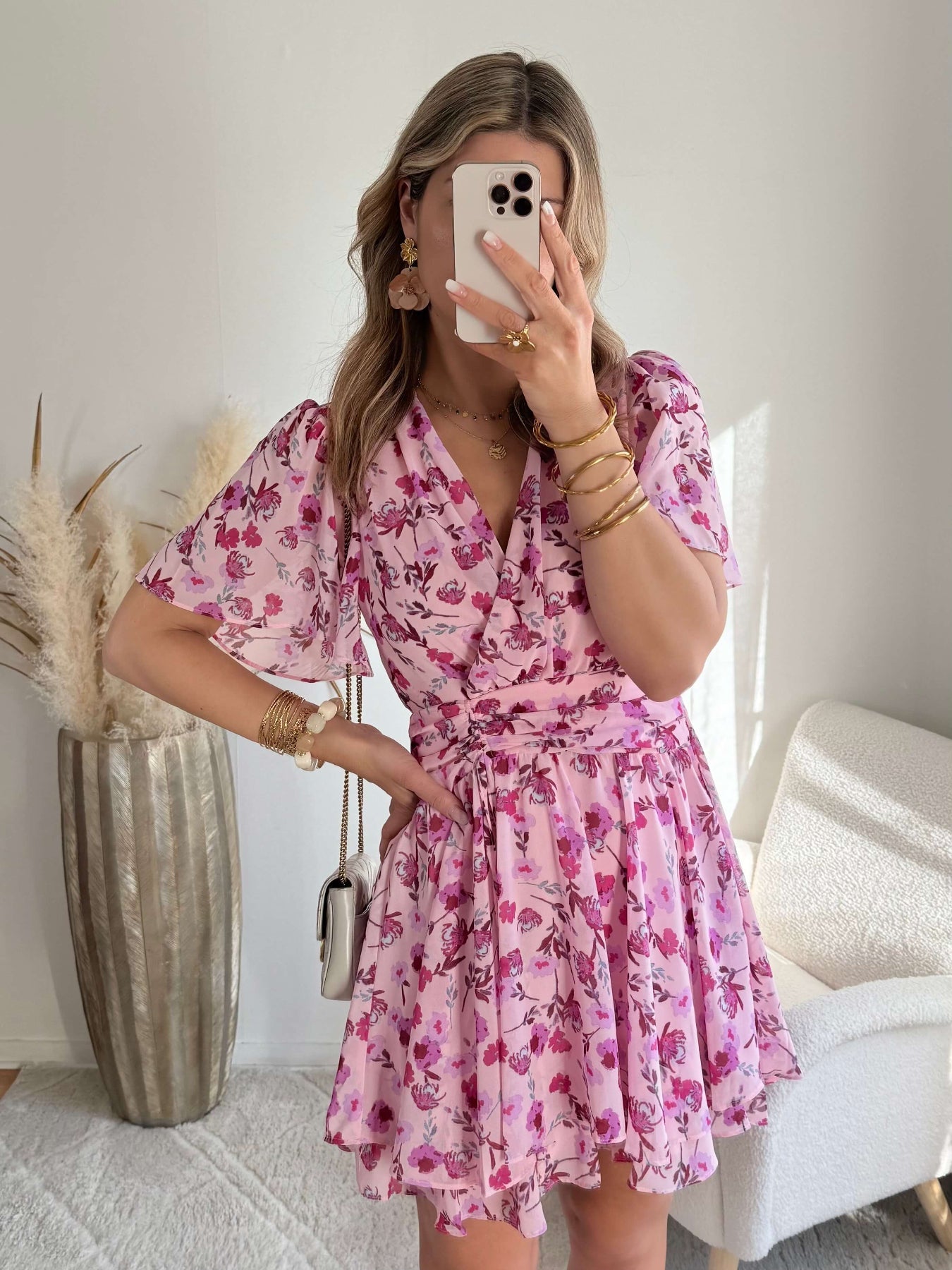 Robe rose fleurie - Apolline