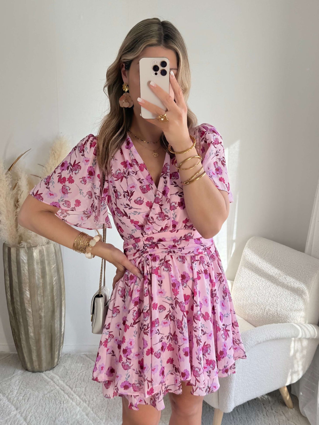 Robe rose fleurie - Apolline