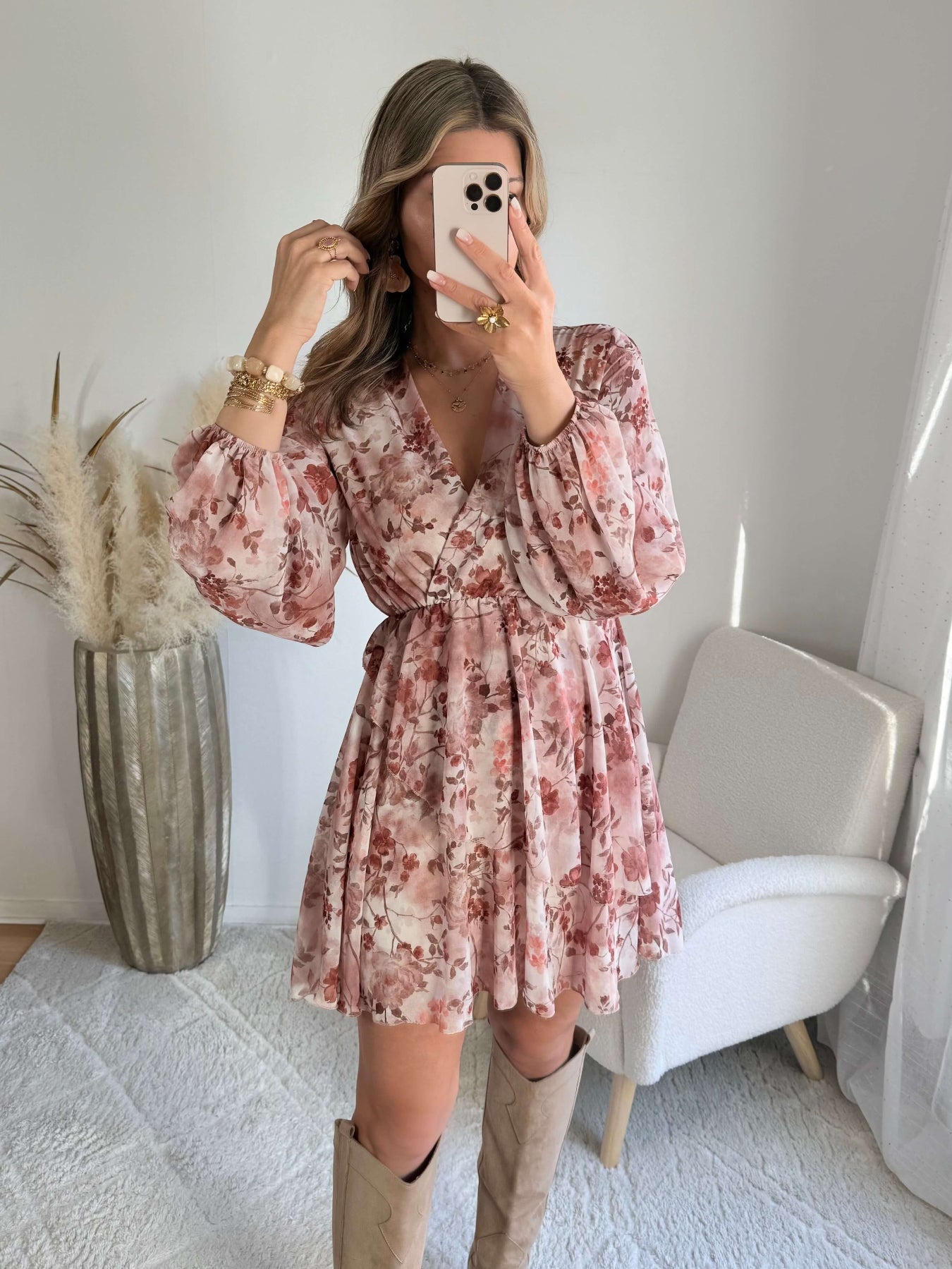 Robe fleurie terracotta rose - Cassie
