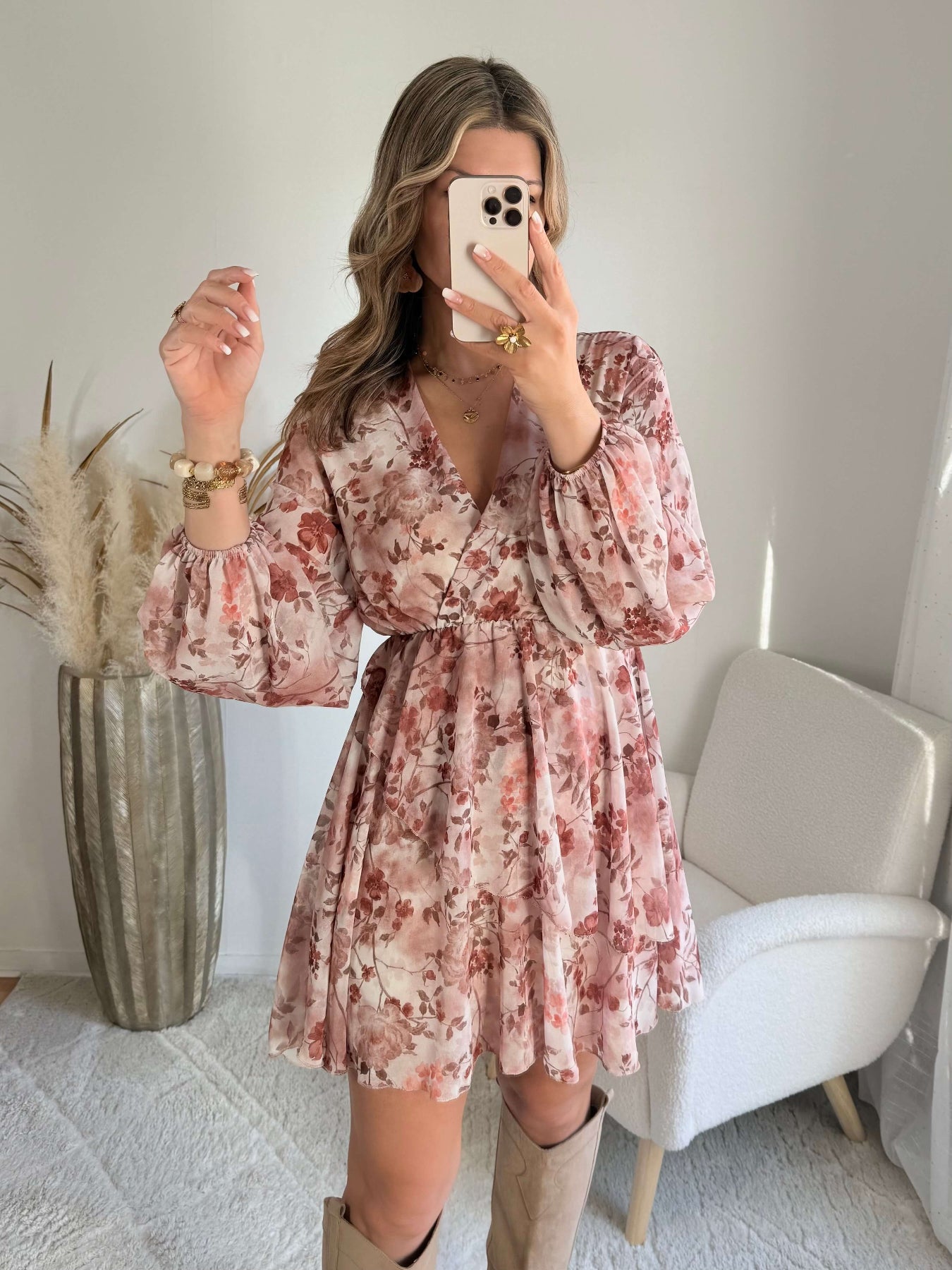Robe fleurie terracotta rose - Cassie