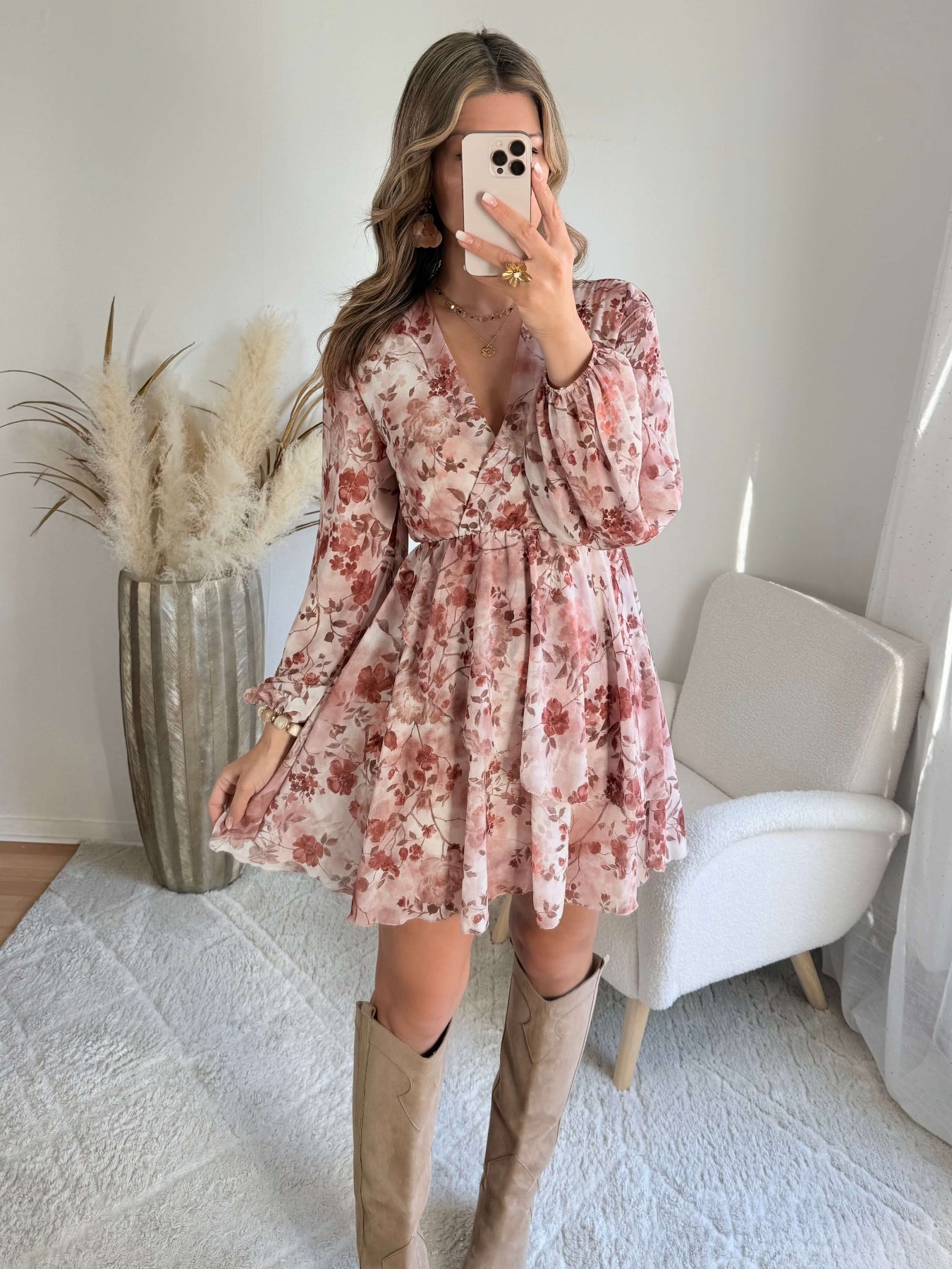 Robe fleurie terracotta rose - Cassie