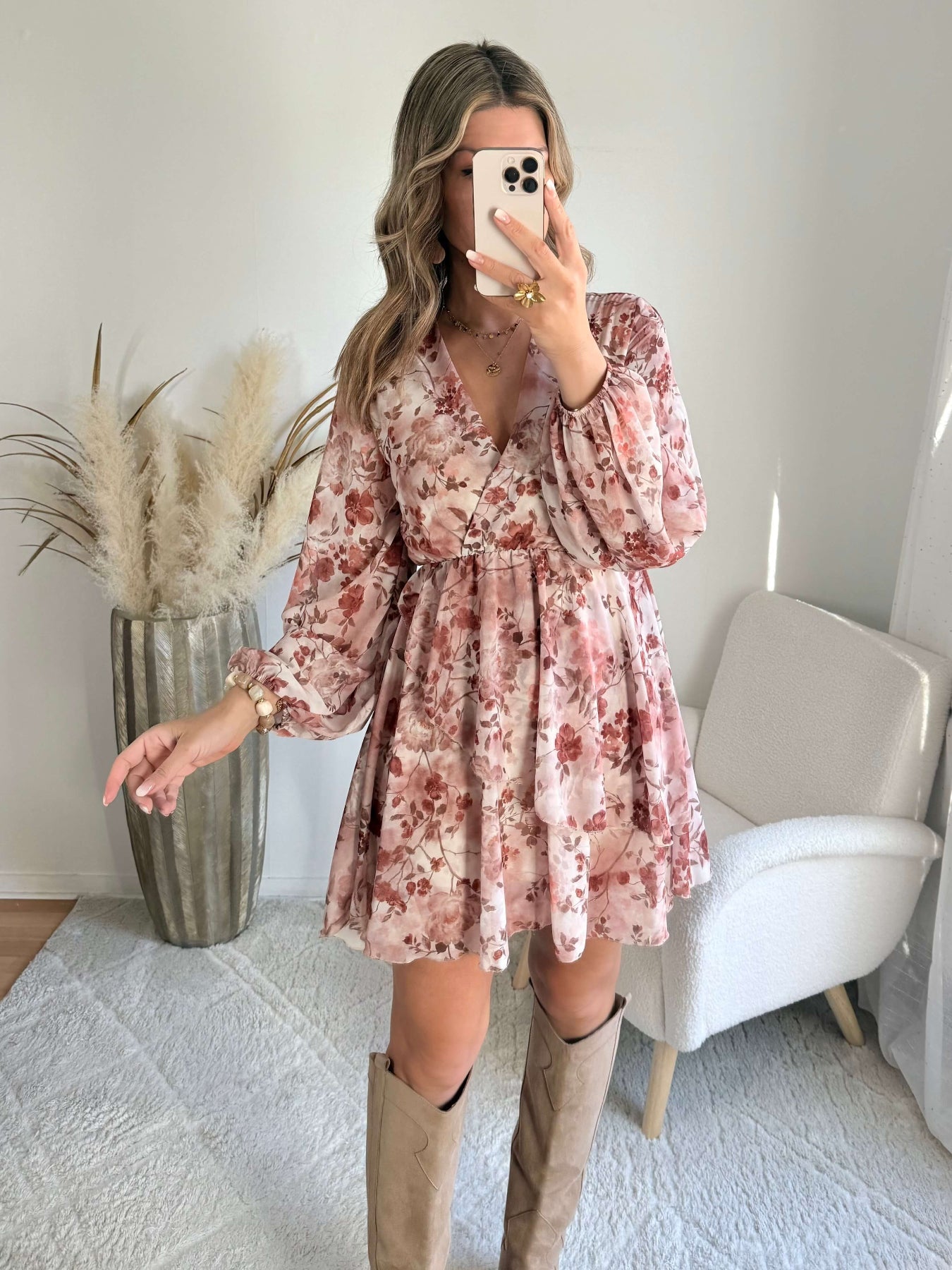 Robe fleurie terracotta rose - Cassie