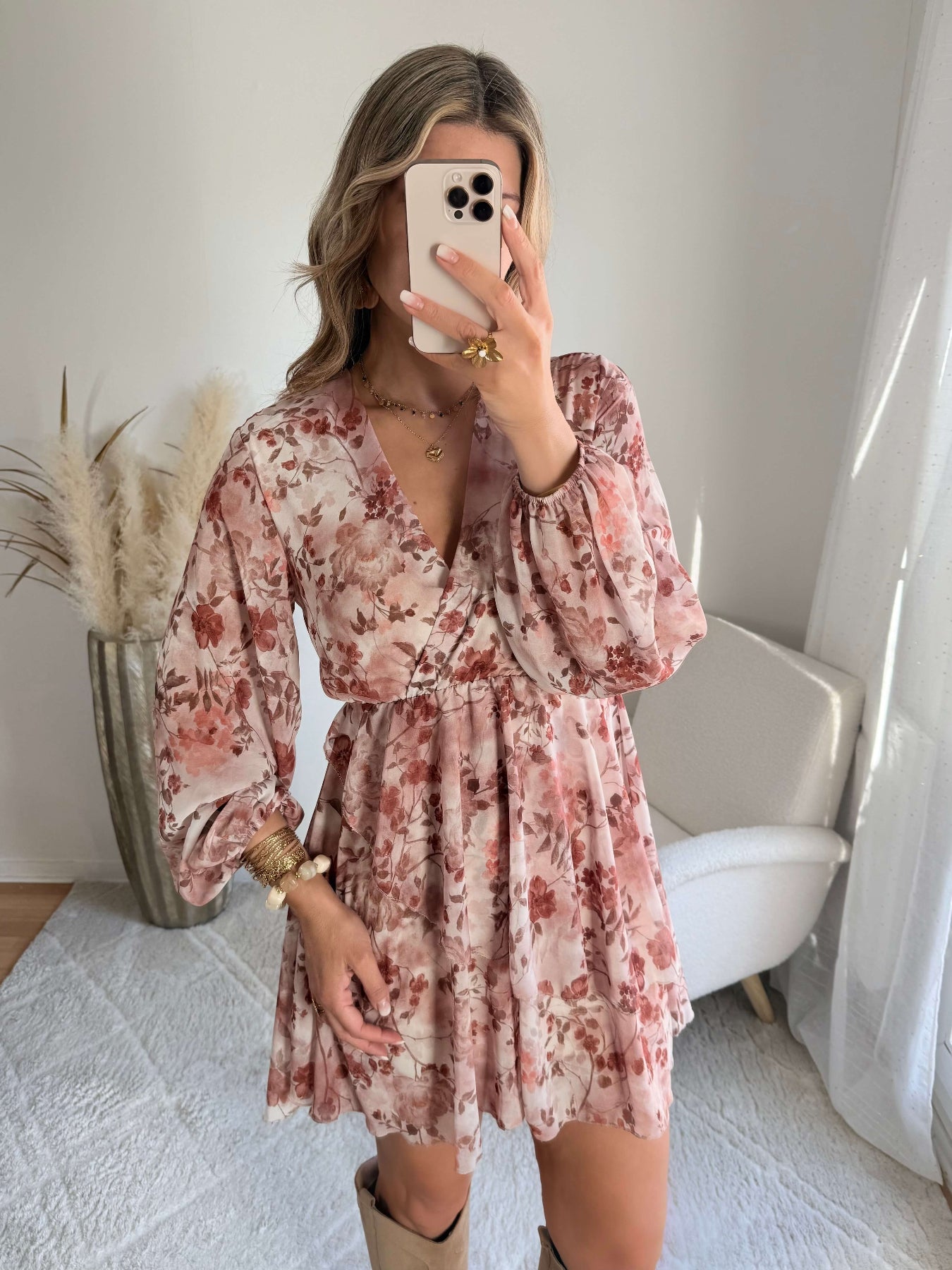 Robe fleurie terracotta rose - Cassie