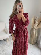 Robe longue bordeaux dorée - Romy