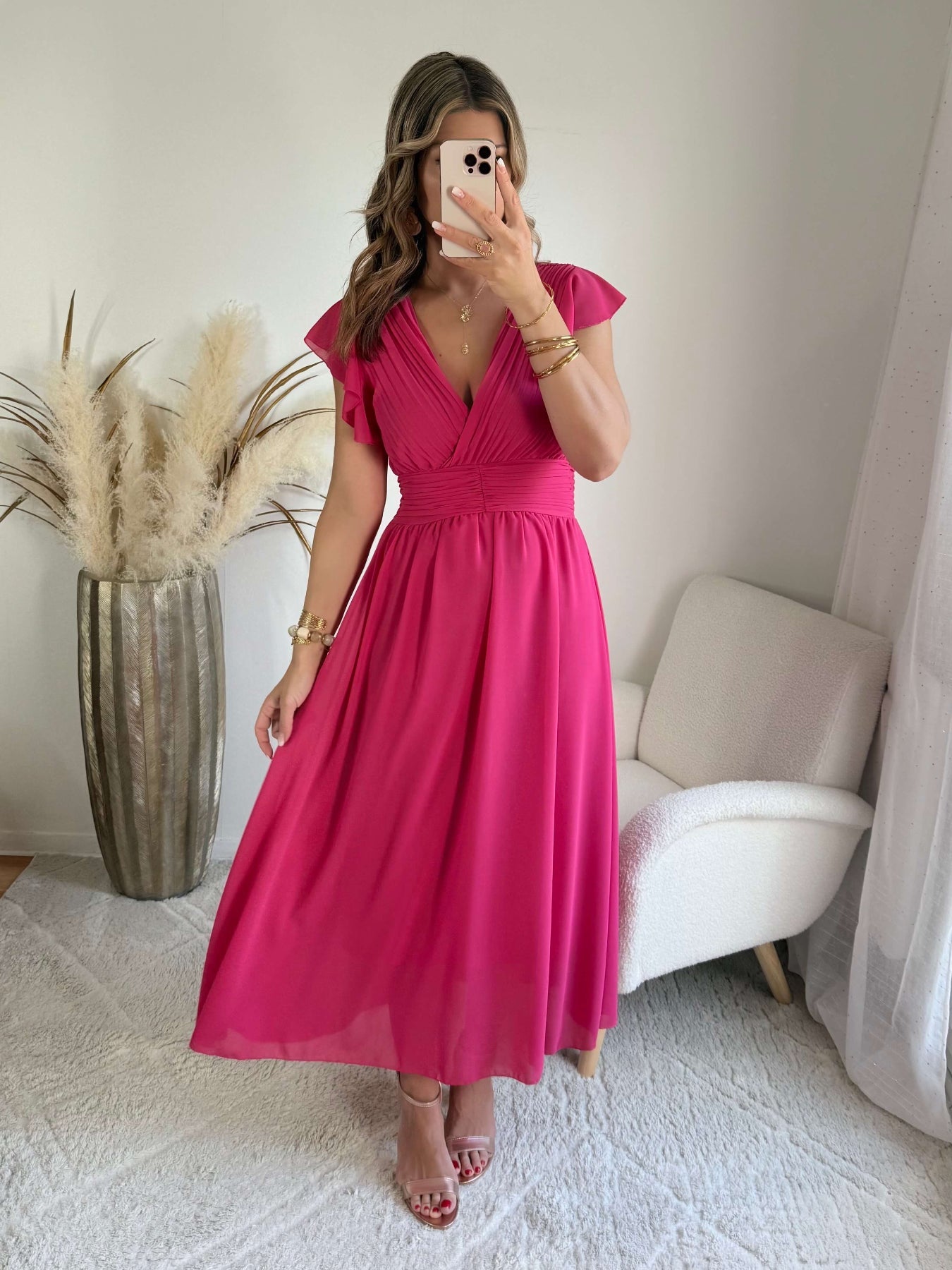 Robe longue rose framboise - Zoé