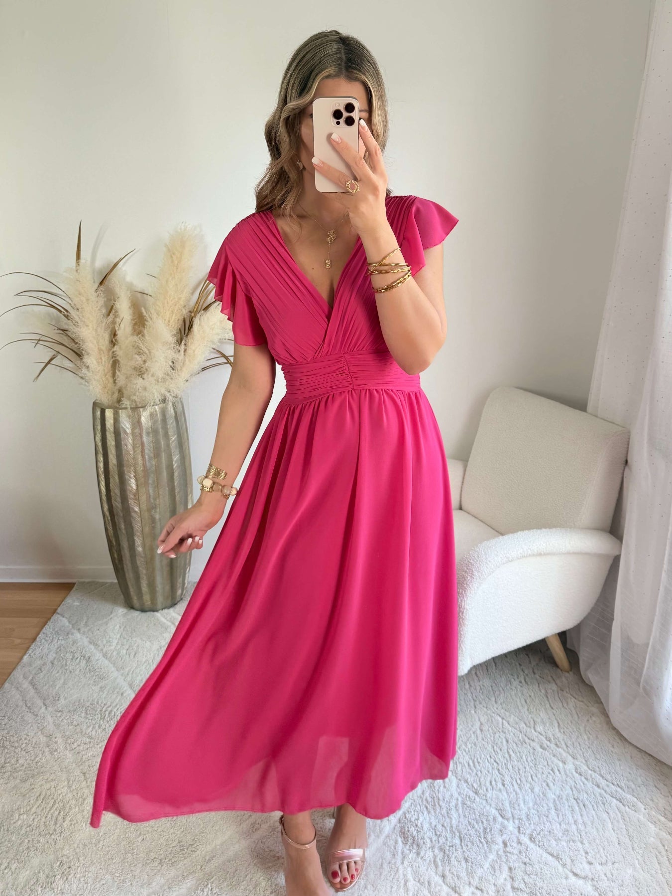 Robe longue rose framboise - Zoé