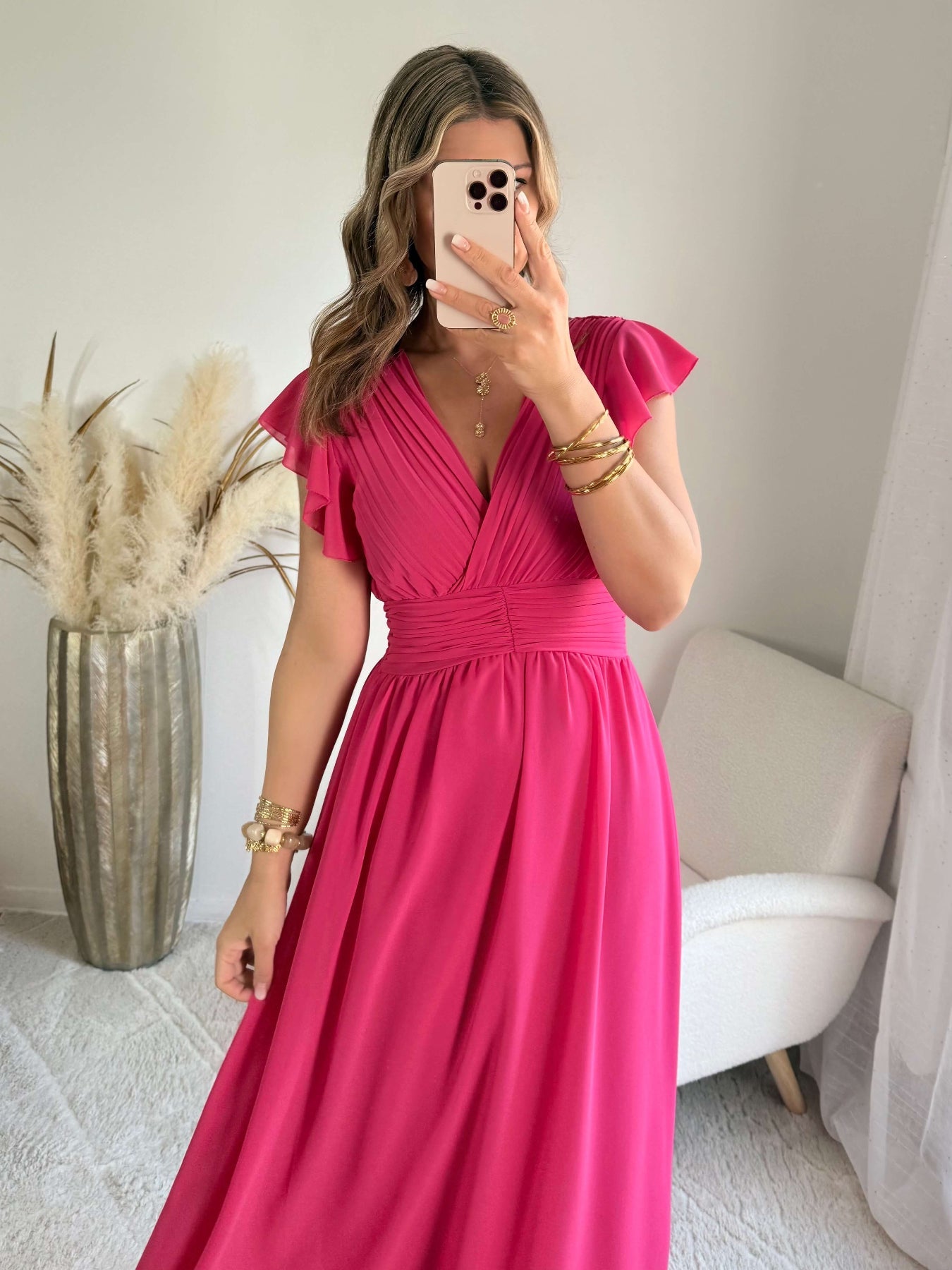 Robe longue rose framboise - Zoé