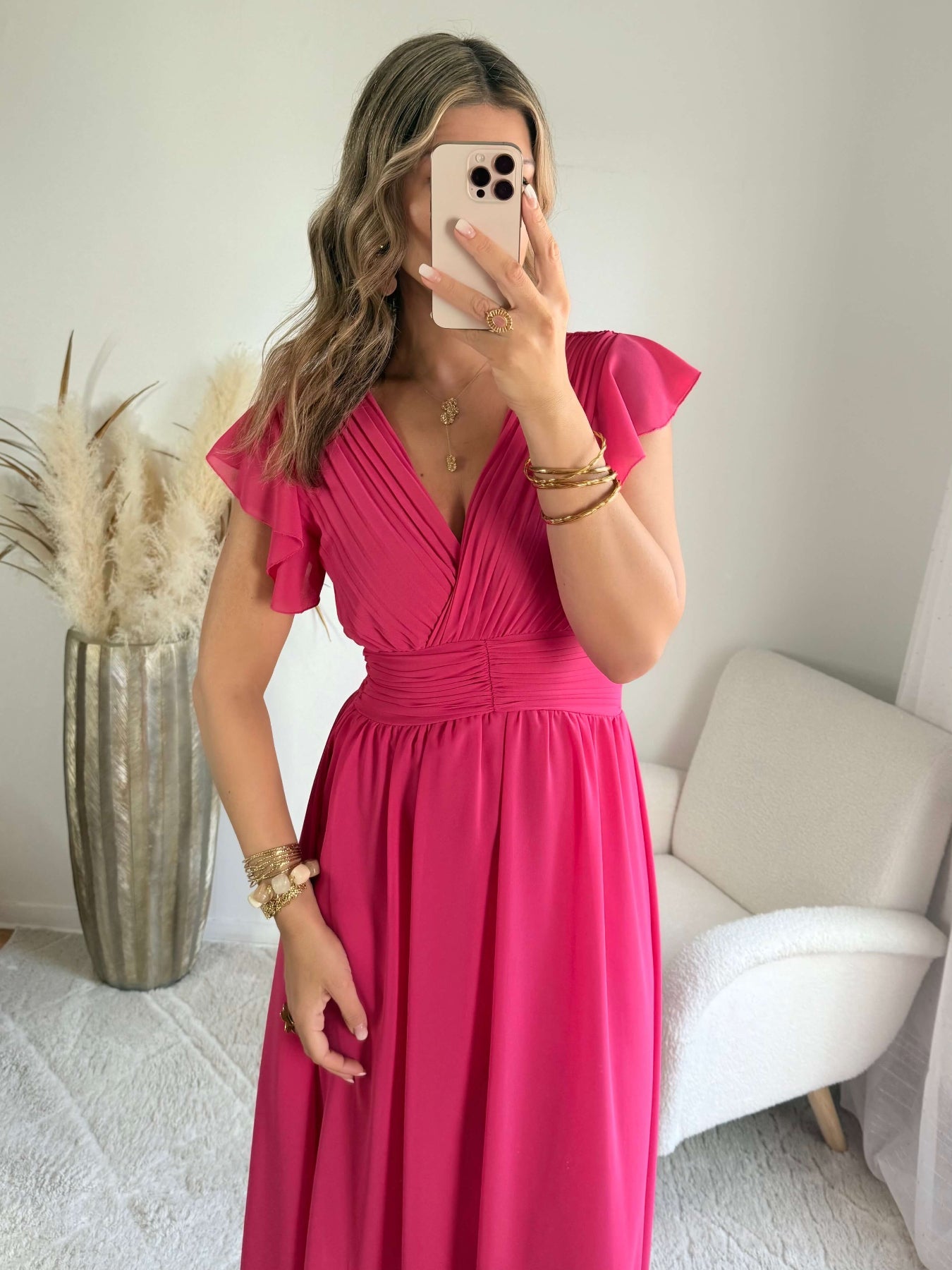 Robe longue rose framboise - Zoé