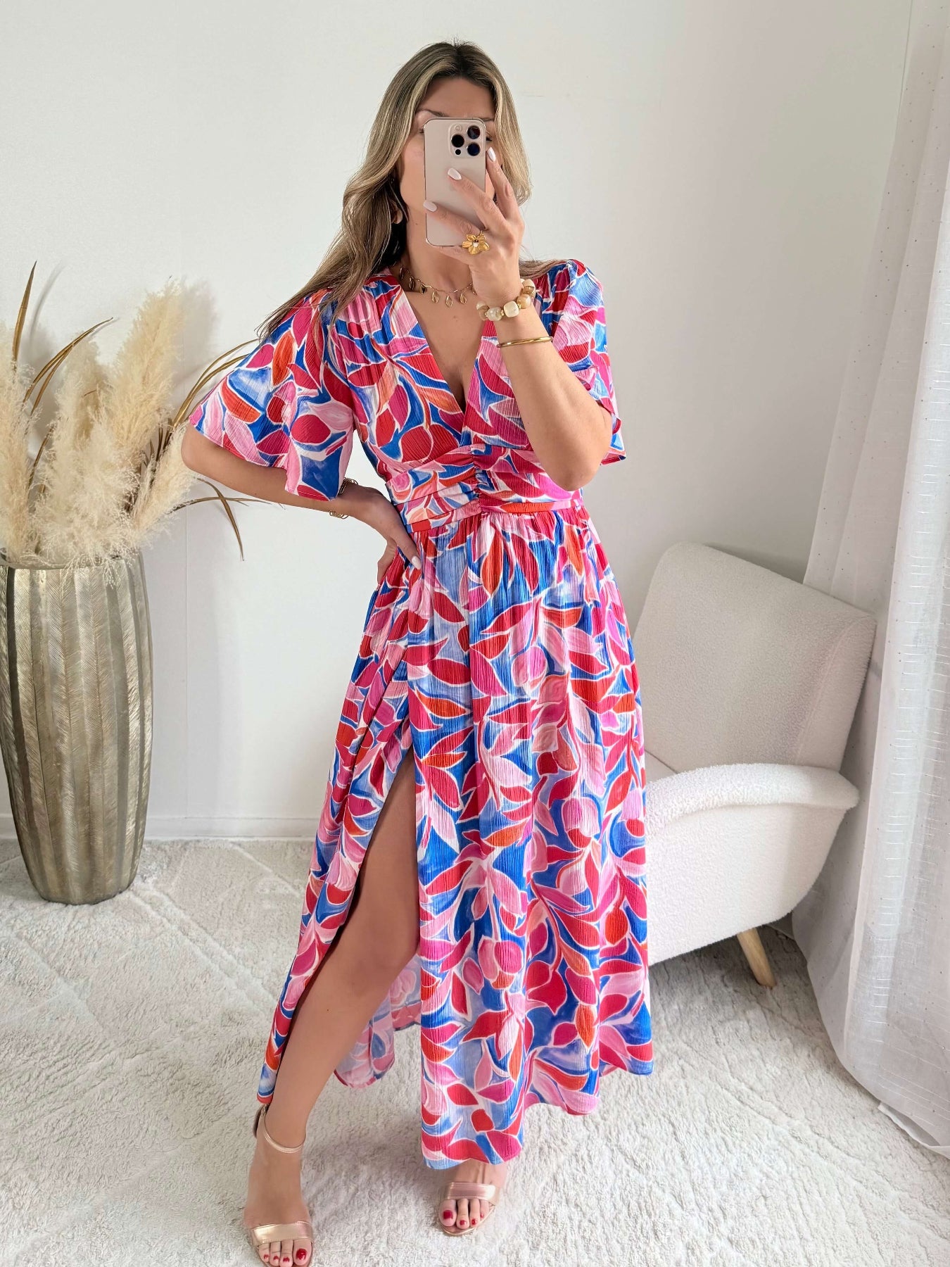 Robe longue fendue colorée - Indira