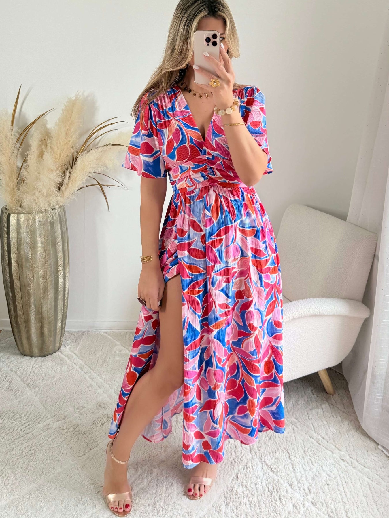 Robe longue fendue colorée - Indira