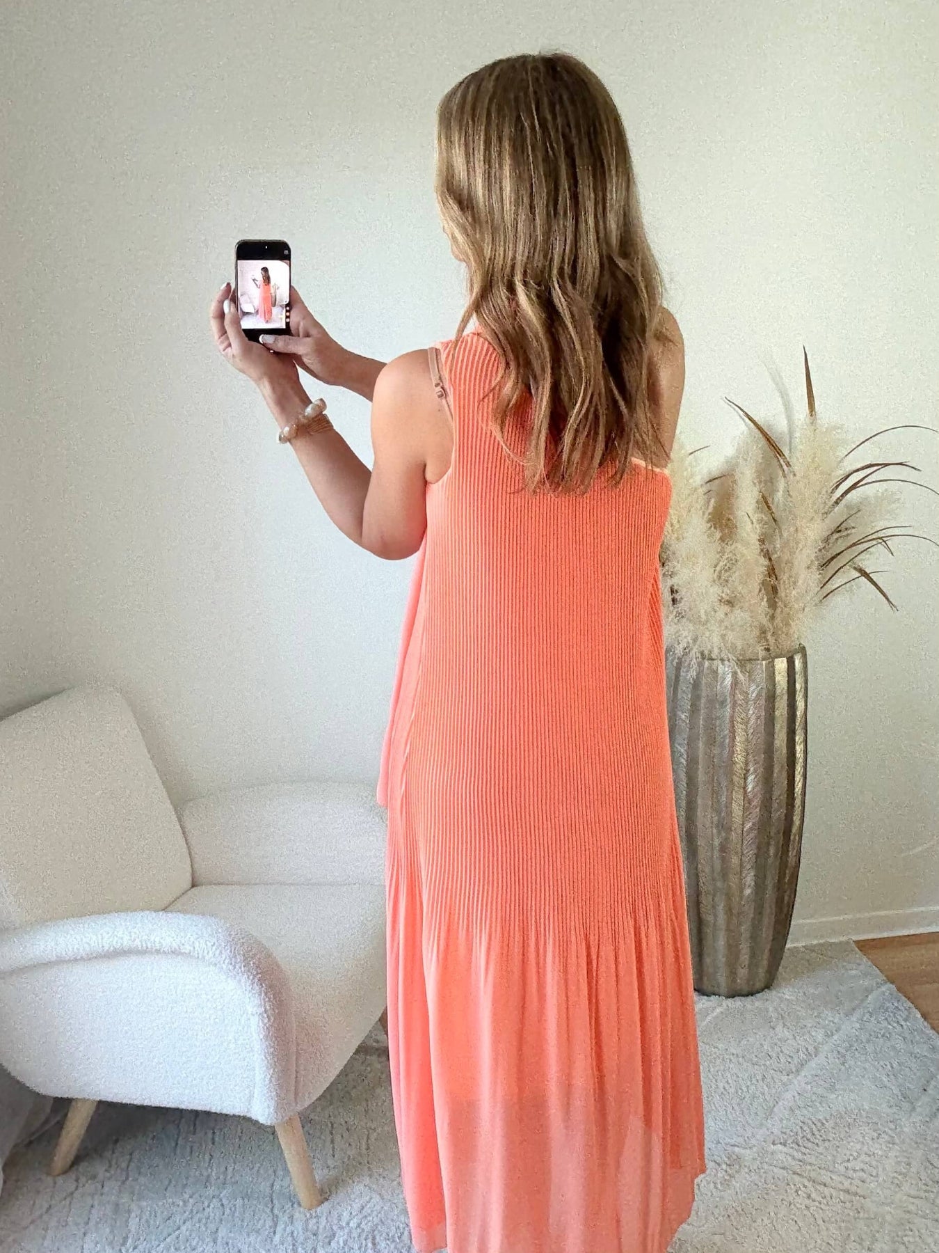 Robe plissée corail - Louisa