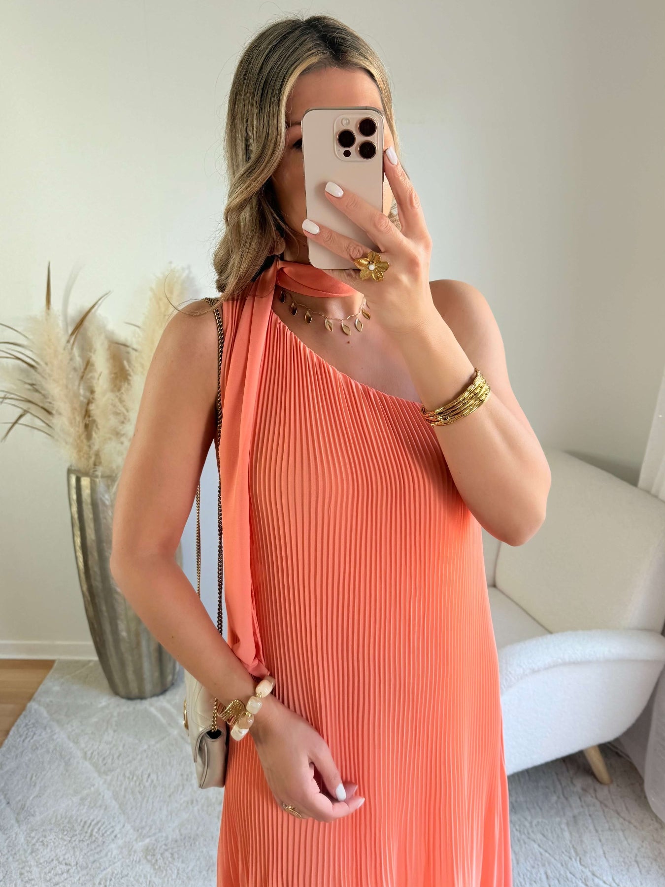 Robe plissée corail - Louisa