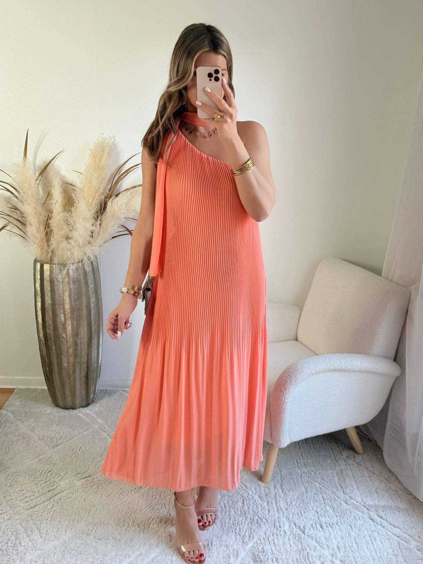 Robe plissée corail - Louisa