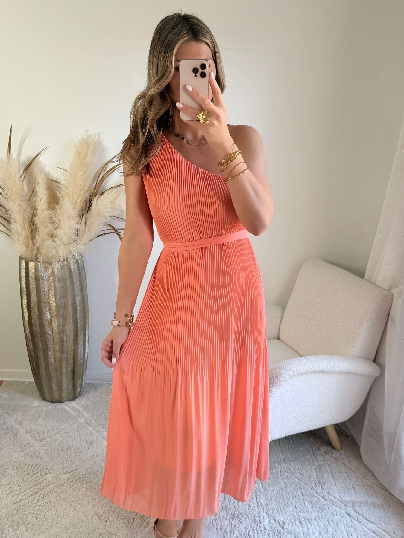 Robe plissée corail - Louisa