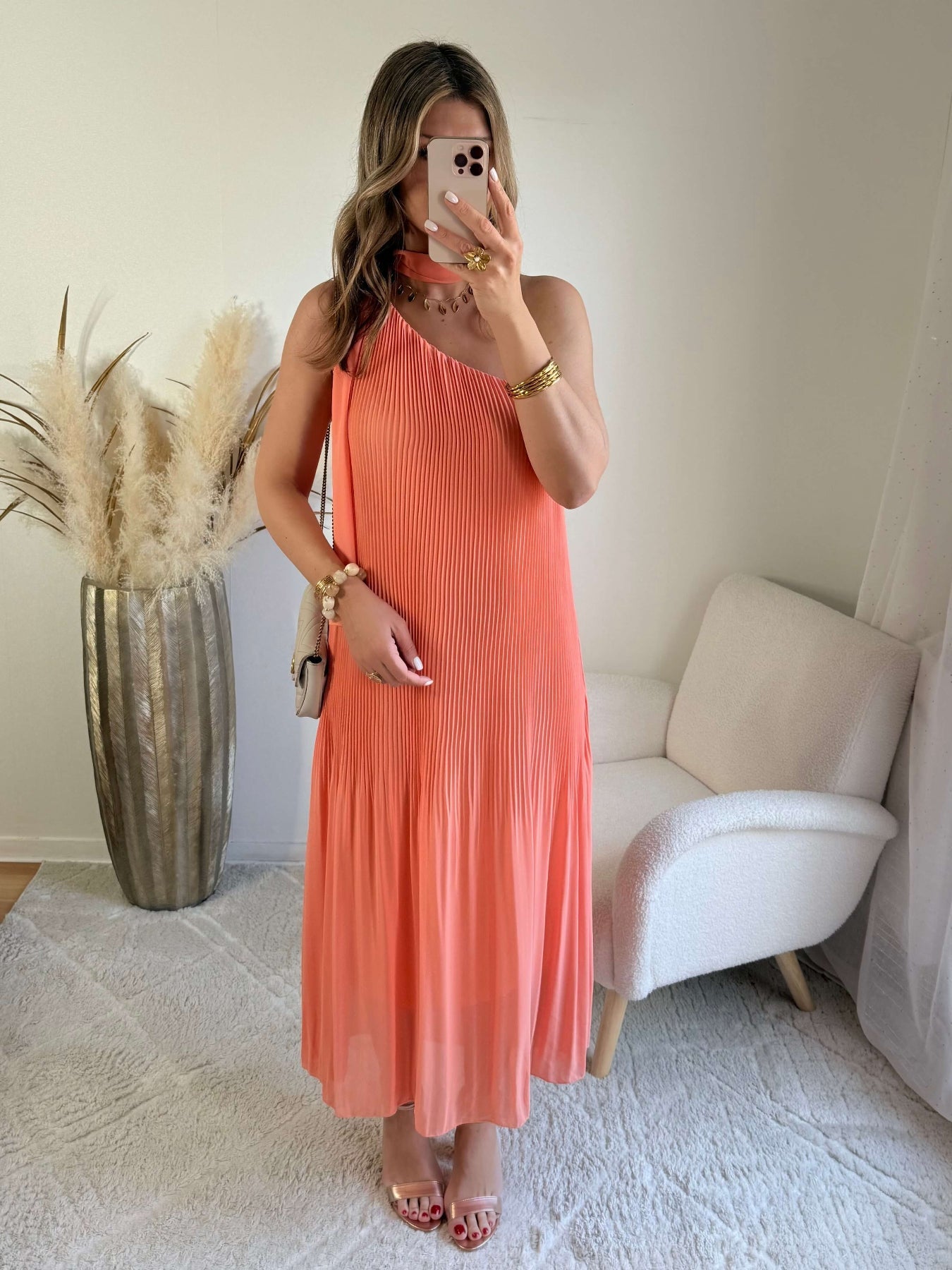Robe plissée corail - Louisa