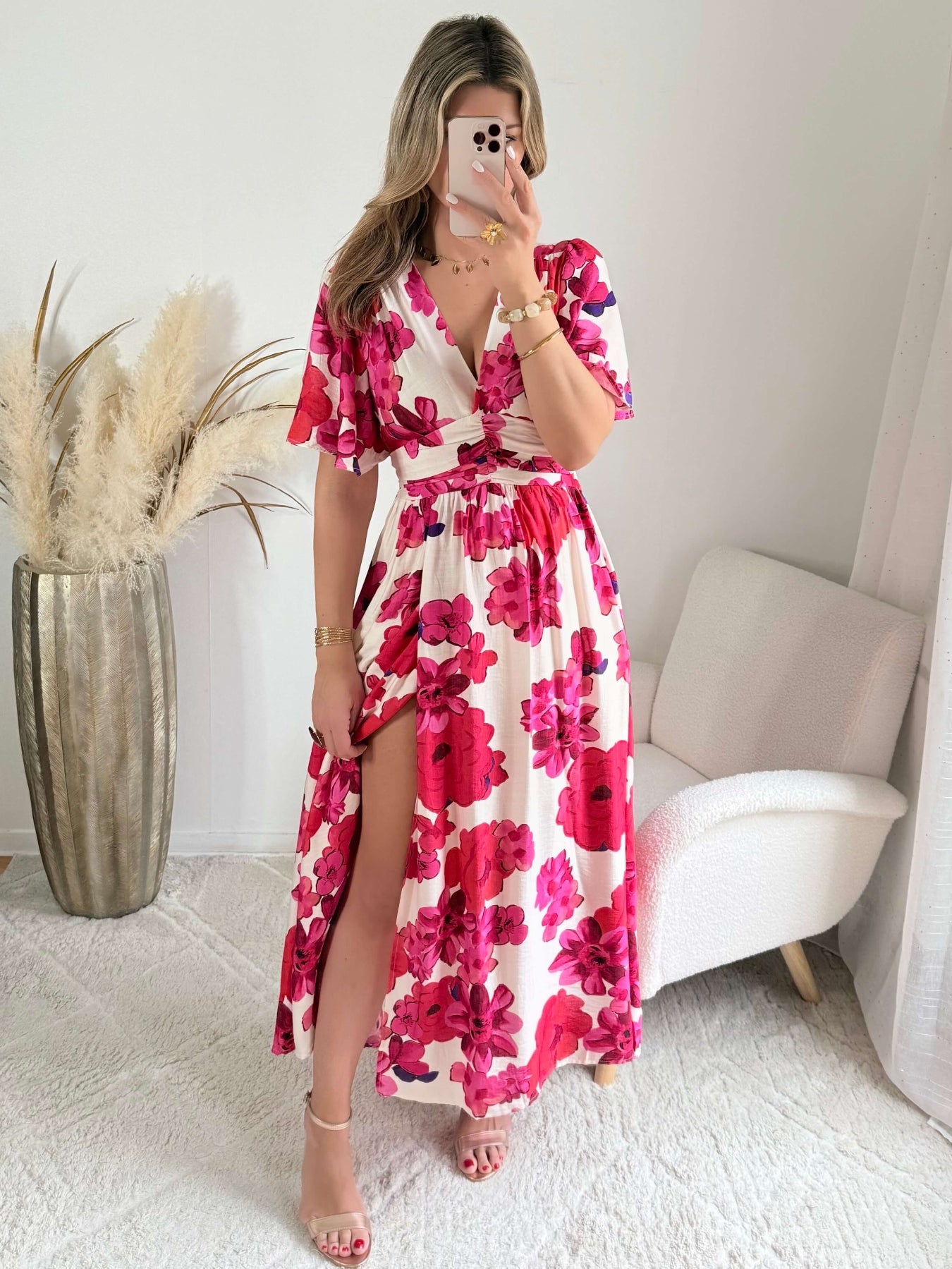 Robe longue fendue fleurie - Anaïs