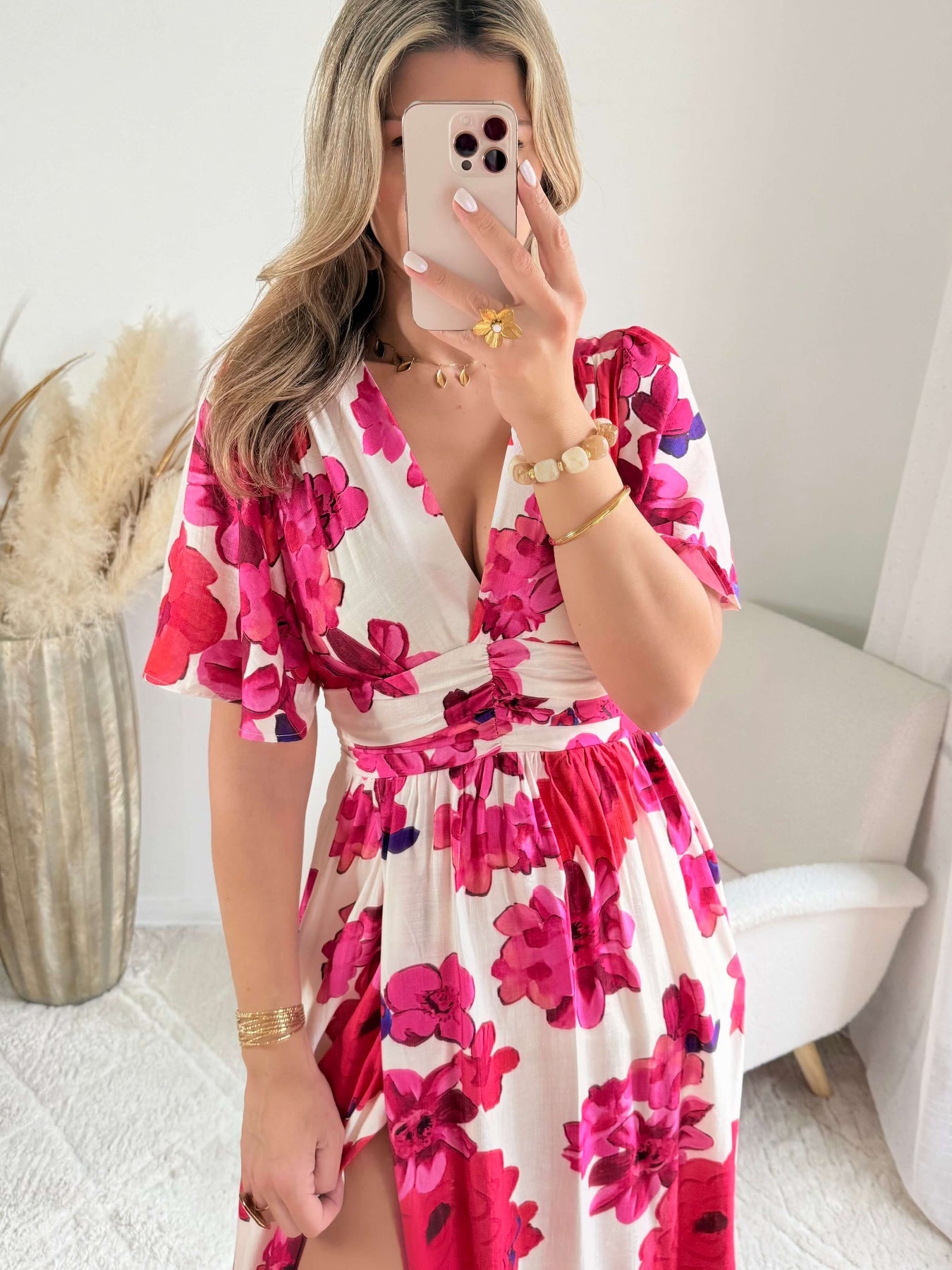 Robe longue fendue fleurie - Anaïs