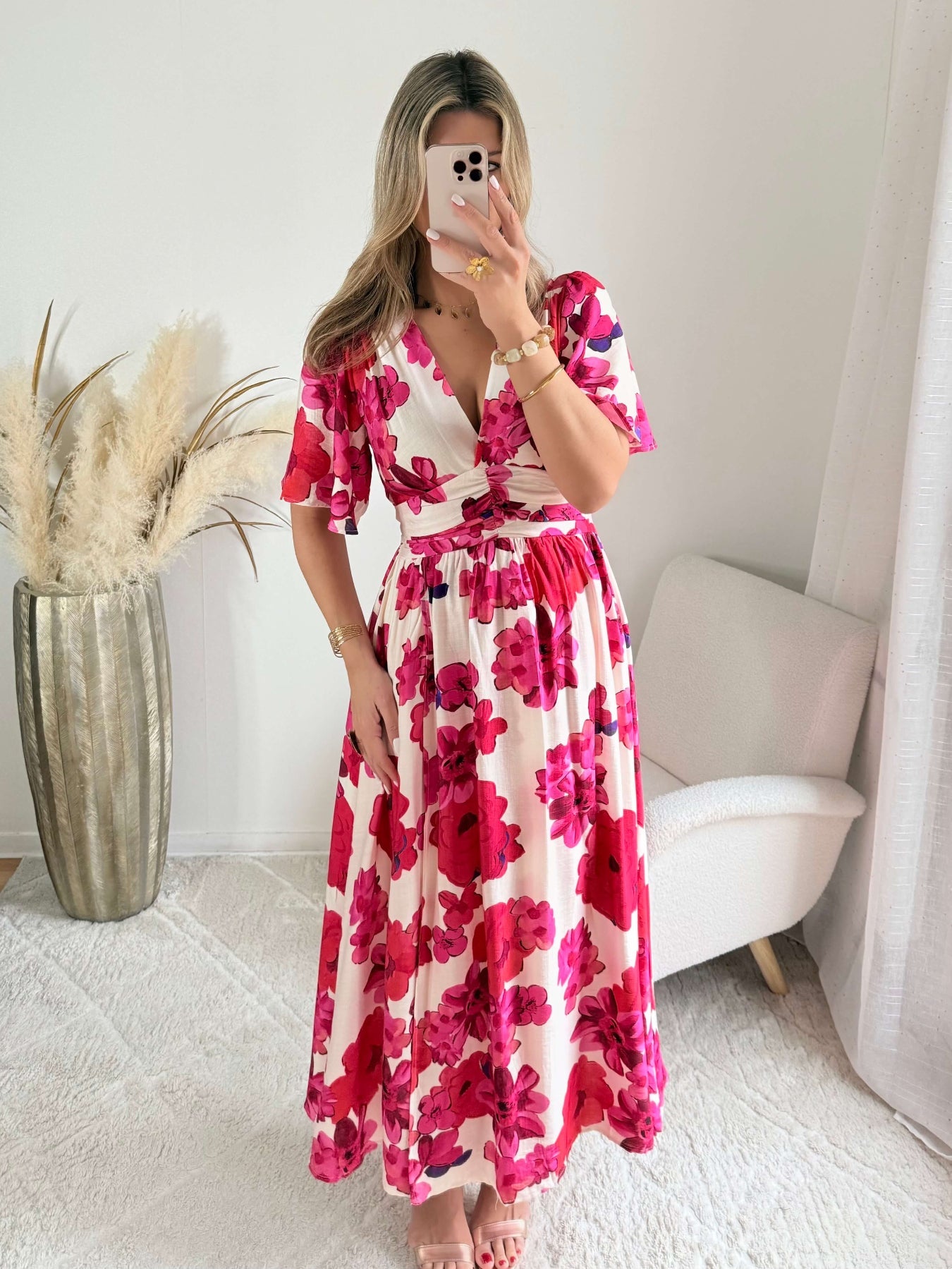 Robe longue fendue fleurie - Anaïs