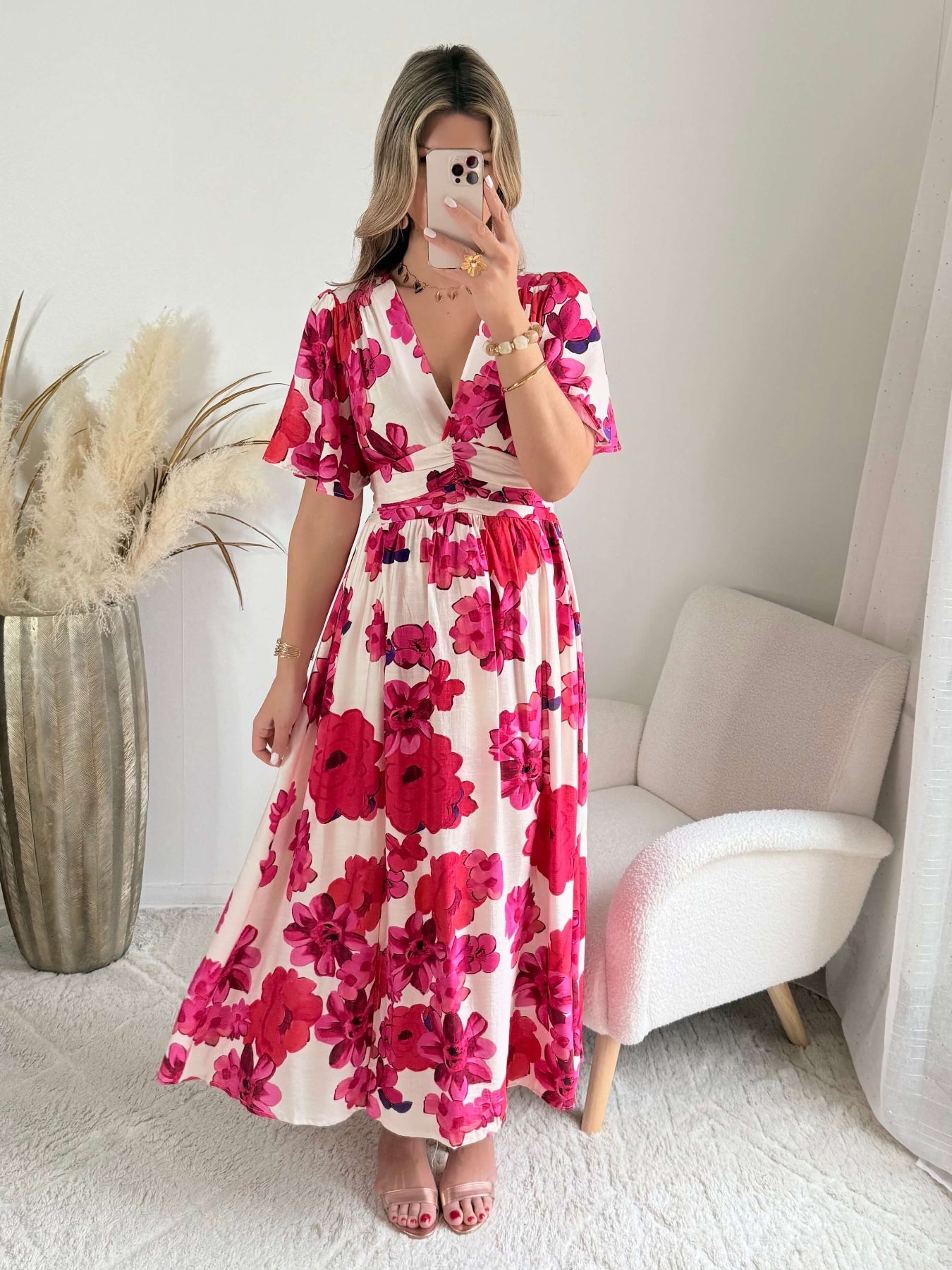 Robe longue fendue fleurie - Anaïs